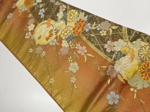 花丸文に枝垂れ桜・光悦垣模様織出し袋帯